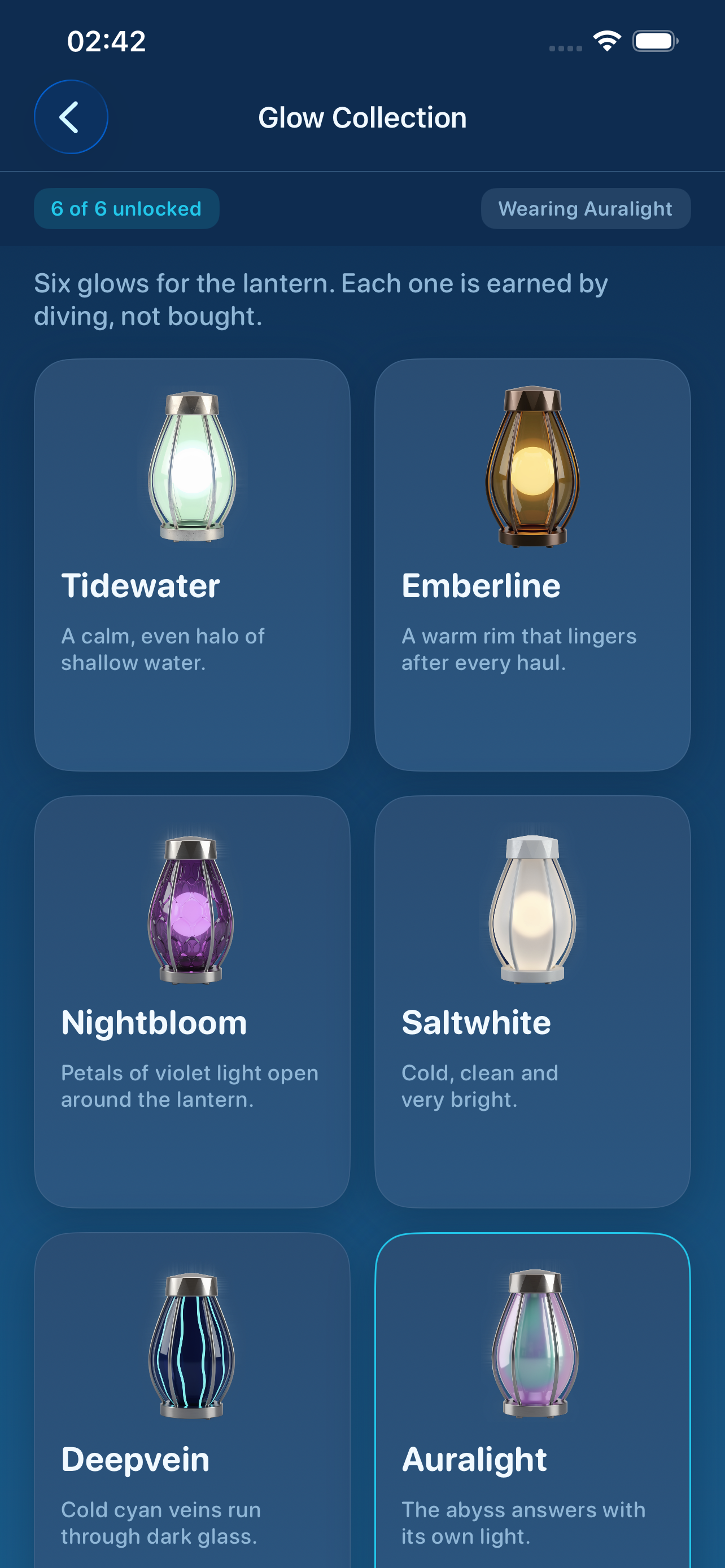 LumeHaul Glow Collection screen